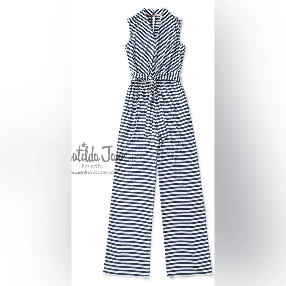 Matilda Jane Blue and White Striped Sleeveless Belted Jumpsuit Sz.‎ L